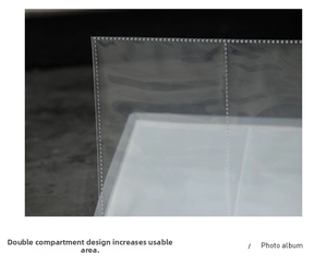 Macro detail of transparent nail sticker album pages with two pockets and heat-pressed edges