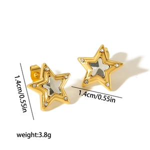 18K gold plated stainless steel star stud earrings with zircon and mirror inlay