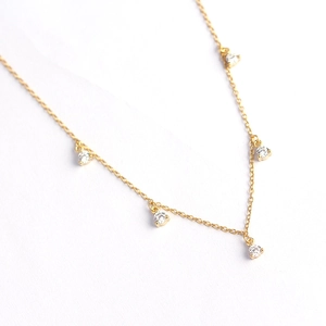 Elegant S925 sterling silver gold necklace with five sparkling zircon stone pendants