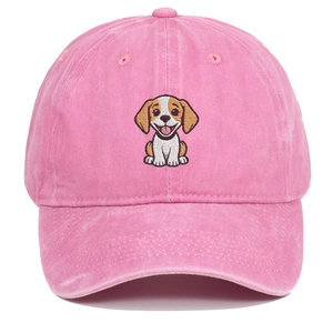 Casquette de baseball en coton délavé rose avec broderie beagle et visière courbée