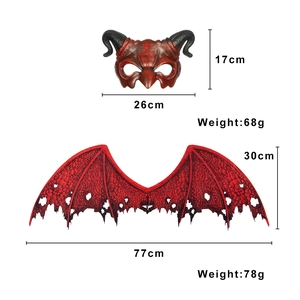 Halloween devil wings and mask set in red and black non-woven fabric for cosplay outfits