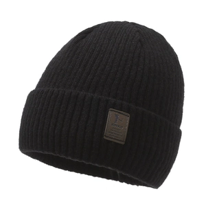 Men's winter knit beanie with warm fleece lining and ribbed design for outdoor cycling