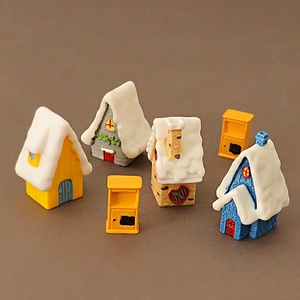 Christmas Miniature Snow House Resin Figurines Winter Scene Micro Landscape Decor Tiny Cottage And Mailbox DIY Craft Ornaments