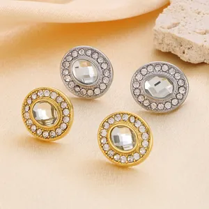 Boucles D'oreilles Puces En Acier Inoxydable Style Palais Rétro Avec Zircon Ovale Strass Plaqué Or 18K Bijoux De Luxe