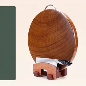 Ebony wood cutting board set with multi-functional wooden knife stand and metal handle