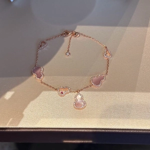 Rose gold hollow gourd bracelet with pink shell and sparkling cubic zirconia stones