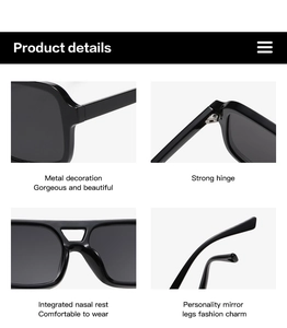Detail view of retro square sunglasses featuring metal hinges and integrated nose pads