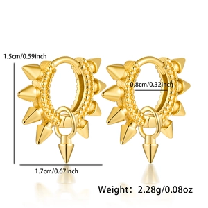 Detailed dimensions of gold punk spike earrings with weight and size specifications