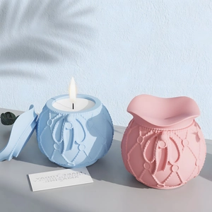 Macro view of blue and pink storage jar silicone molds with 3D bow and chain details