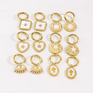 Luxurious 14K gold titanium steel earrings set with white shell stars and hearts