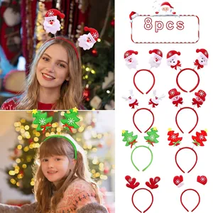 8Pcs Christmas Headbands Set Santa Claus Reindeer Antler Snowman Christmas Tree Spring Hair Hoops For Kids Adults Holiday Party Decorations Costume Accessories