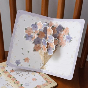 3D Pop Up Greeting Card Bouquet Floral Design Thank You Best Wishes For Birthday Mother Day Anniversary Cardstock