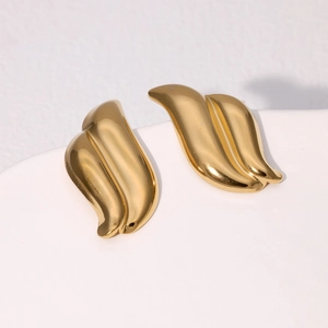 Minimalistische 18k vergoldete Flügel-Ohrstecker aus Edelstahl mit poliertem Glanz-Finish