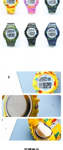 Detail of AS mirror and stainless steel caseback on colorful children's sport watches
