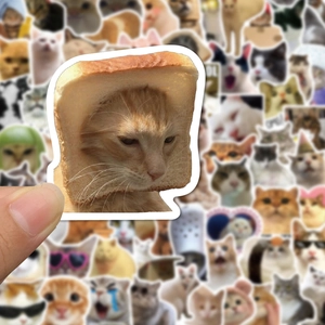 Collection of 100 cute cat meme stickers featuring various funny internet cat expressions