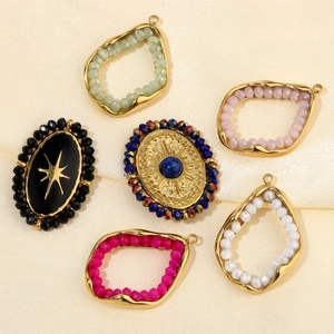 Bohemian style natural stone pendants with gold metal frame for DIY jewelry making