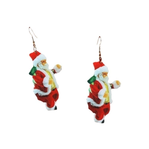 Classic cartoon Santa Claus acrylic drop earrings with vibrant red and white holiday design