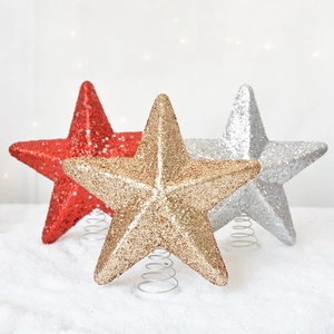 Glitter Christmas Tree Topper Star Foam Decoration With Iron Spring Base Five-Pointed Star Holiday Party Ornament