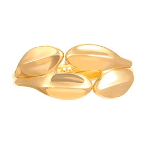 Detail showing the polished golden finish and hollow design of the wide cuff bracelet