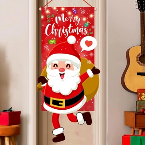 Bannière De Drapeau Suspendue De Porte De Père Noël De Noël En Polyester Avec Tige En Bois Pour Décoration Murale
