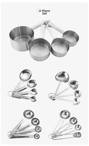 Close-up of engraved measurement markings on stainless steel measuring spoons set