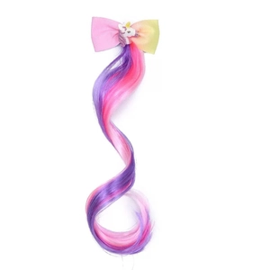 Rainbow unicorn bow hair clip with colorful synthetic hair extensions for children