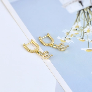 Exquisite gold-plated snake hoop earrings with sparkling white cubic zirconia stones