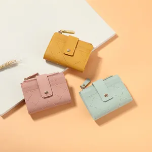 Portafoglio Corto Da Donna Pelle PU Trapuntata Porta Carte Tasca Monete Con Cerniera Mini Borsellino Compatto