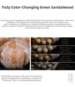 Macro de perles en bois de Vera montrant le changement de couleur par oxydation naturelle
