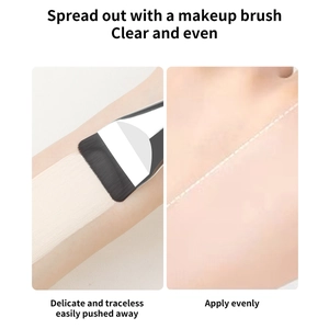 Flat top foundation brush applying thin makeup layers for a seamless finish on skin