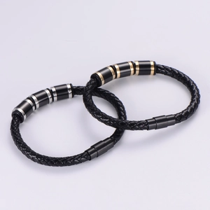 Men's woven leather bracelets with magnetic clasp in gold and silver finish
