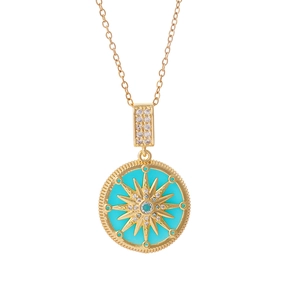 18K gold plated eight-pointed star pendant with blue enamel and green zircon stones