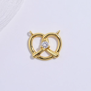 Exquisite S925 silver pretzel heart pendant with cubic zirconia and gold finish