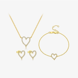 Hollow Heart Jewelry Necklace Bracelet Earrings Ring 925 Sterling Silver Pave Cubic Zirconia Minimalist Elegant Women