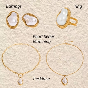 Fashion Rings And Earrings Gold Plated Stainless Steel Artificial Pearl Zircon Waterproof Hypoallergenic Adjustable Open Jewelry For Women