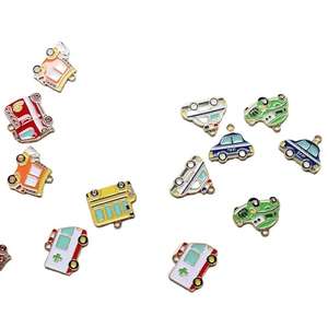 DIY colorful enamel car charms including bus taxi and police car for jewelry making