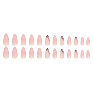 Pink leopard print gradient press-on nails in almond shape, 24 pieces set for women