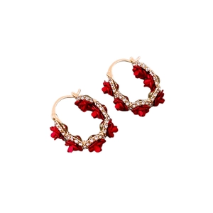 Boucles d'oreilles plaquées or en forme de U avec fleurs rouges en strass et design rétro