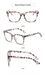 Three views of bean flower pattern full frame glasses with oversized square design