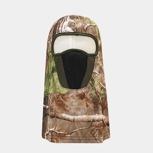 Tactical camouflage balaclava featuring a breathable black mesh mouth panel for outdoor sports