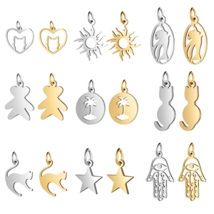 Stainless Steel Charms Pendants Hollow Out Hamsa Hand Sun Animal Star Owl Unicorn For DIY Jewelry Making Accessories