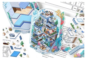Macro shot of 2.5D architectural stationery stickers for DIY scrapbooking scenes