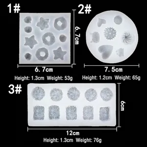Three-pack of silicone molds for biscuit and candy shapes including square and round bases