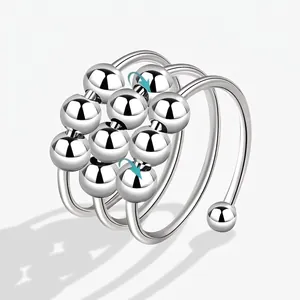 Triple Spiral Fidget Ring For Anxiety Relief Polished Copper Layered Open Adjustable Band With Rotating Beads For Women