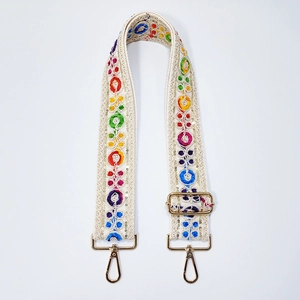 Bohemian embroidered guitar style shoulder strap with sequins and gold metal hooks