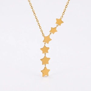 Star Tassel Necklace Titanium Steel Y-Shape Dainty Cascading Pentagram Pendant Minimalist Jewelry For Women