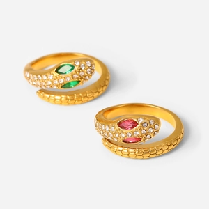 Elegant 18K gold plated snake rings with sparkling zircon stones and scale texture