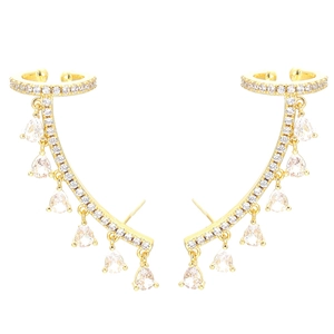 Orecchini Ear Cuff Moda Rame Placcato Oro Zirconia Cubica Colorata Taglio Pera Nappine Frange Gioielli Banchetto Donne