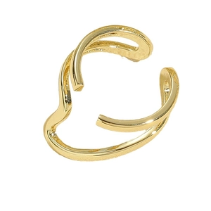 Polished gold wave multilayer adjustable ring with a minimalist braided metallic design