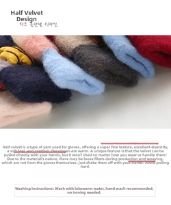 Close-up of thick knit gloves showing soft velvet yarn texture and warmth detail